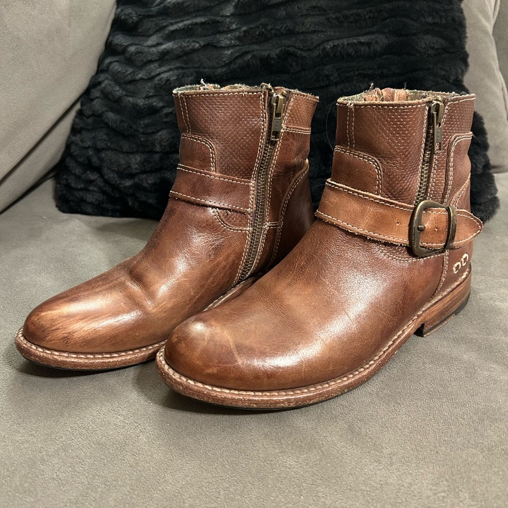 BED STU Becca Buckle Boot Size 6.5 Tan Rustic Leather Dual Zipper Ankle - Picture 2 of 14